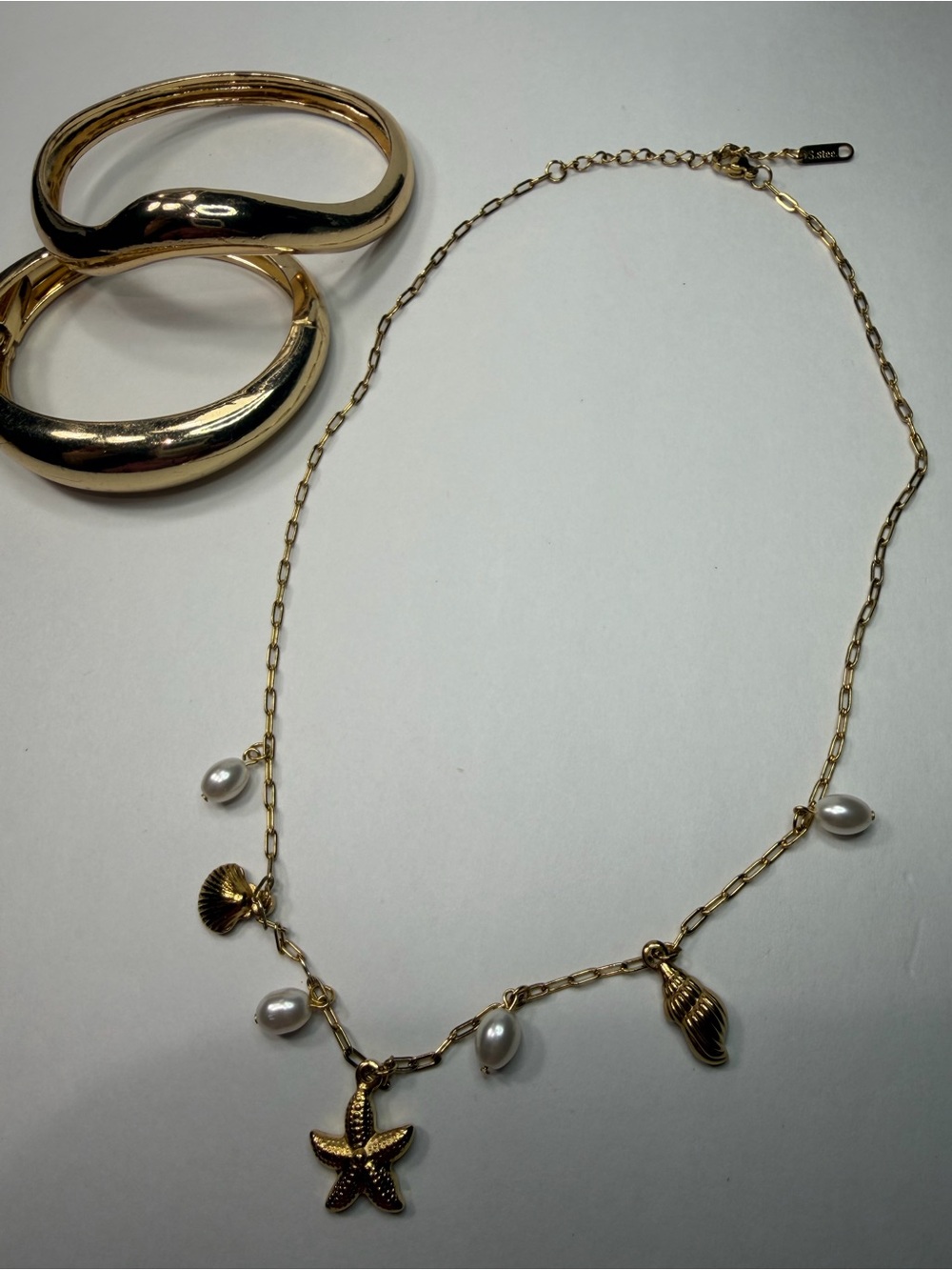 Gold Shell & Pearl Charm Necklace - Women Jewelry